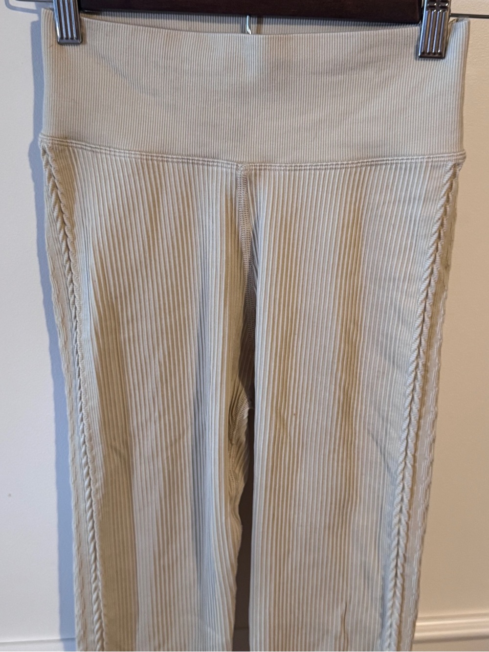 Beige Ribbed Kids Leggings with Side Braid